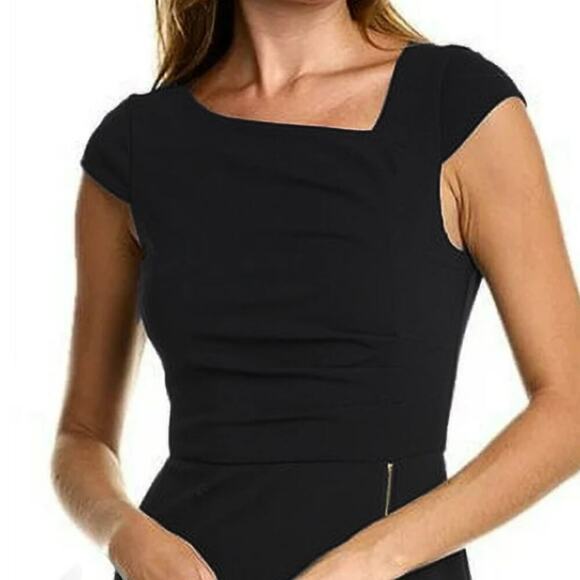 NWT TAHARI ASL Women's Asymmetrical Neck Zip Front Slit Sheath Midi Dress - Picture 2 of 8